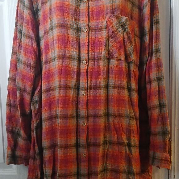 Beachlunchlounge Midi Length Shirt Dress Plaid Fall Button Down Sz XL NWOT - Picture 3 of 9